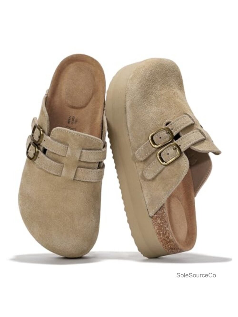 100% Genuine Leather Platform Clogs Slide Sandals Memory Foam Comfort